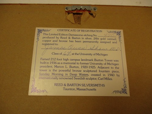 Vintage Reed and Barton Damascene Etching U of M Michigan Burton Tower Fountain - Picture 8 of 8