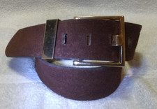 Bechelli Brown Suede Cowhide Leather Belt Gold Buckle Keeper Sz 26" 1.75W Great