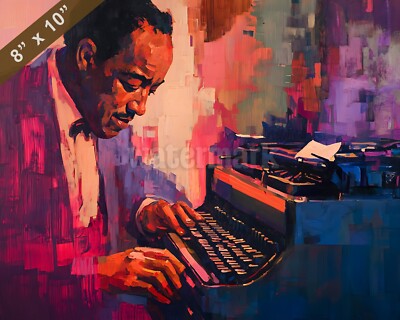 Langston Hughes at a typewriter Oil painting 8x10 Print