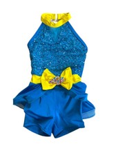 Weissman XSC Blue Yellow Sequin Halter Dance Costume Jazz Tap Pageant