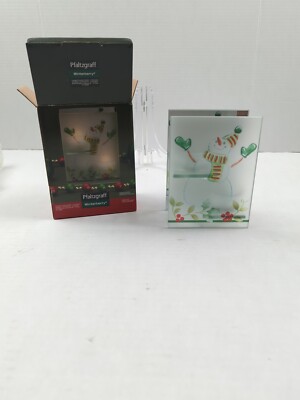 NEW Pfaltzgraff Winterberry Snowman Motif 2 TEA LIGHT Glass Candle Holder 