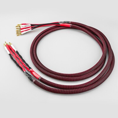 Canare 4S11 HI-FI BiWire Speaker Cable Pair, BR Braided 2 to 4 Banana, 10 Ft.
