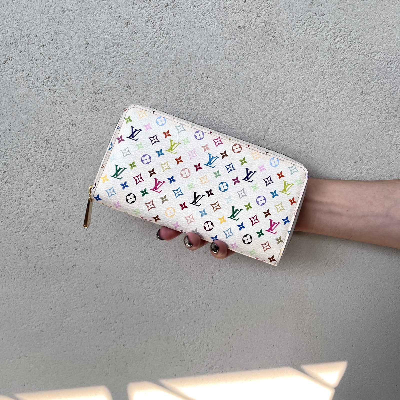 RARE☆☆☆Auth LOUIS VUITTON Monogram Multicolor/White Zipper Wallet/M60049