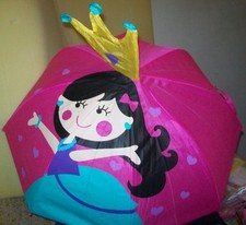 Girls Pink Happy Princess Folding Umbrella with Crown; Child Rain Day Accessory