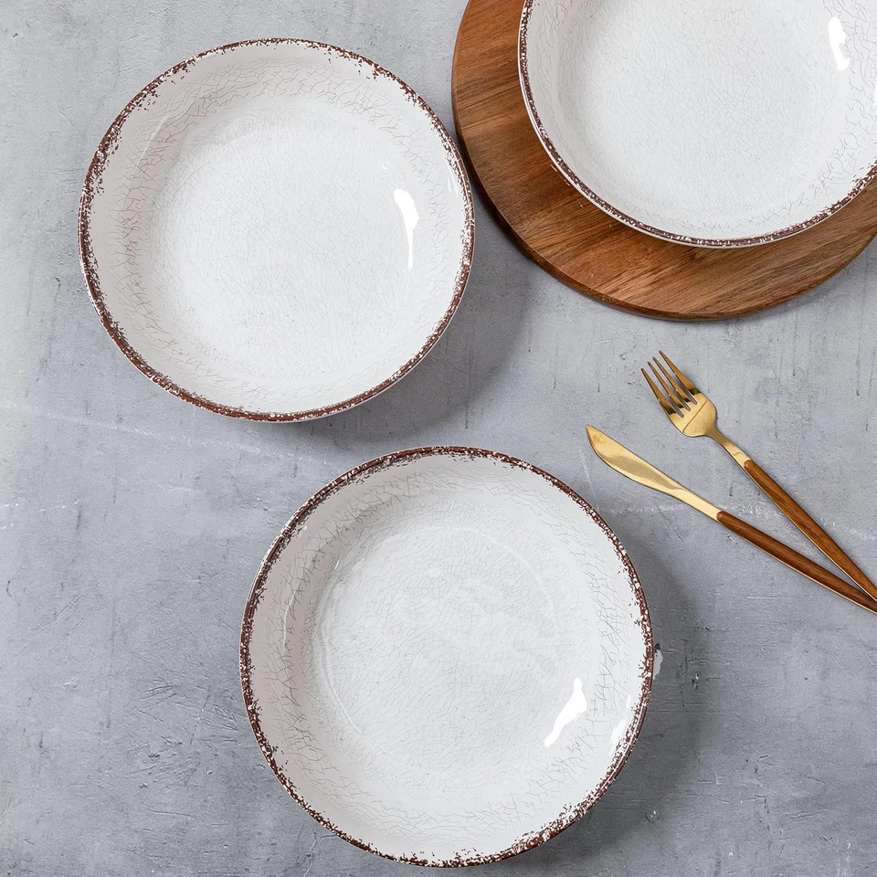 Tigelas de macarrão LEHAHA Farmhouse, conjunto de 6, tigela rasa branca rústica 42 oz - Imagem 2 de 4