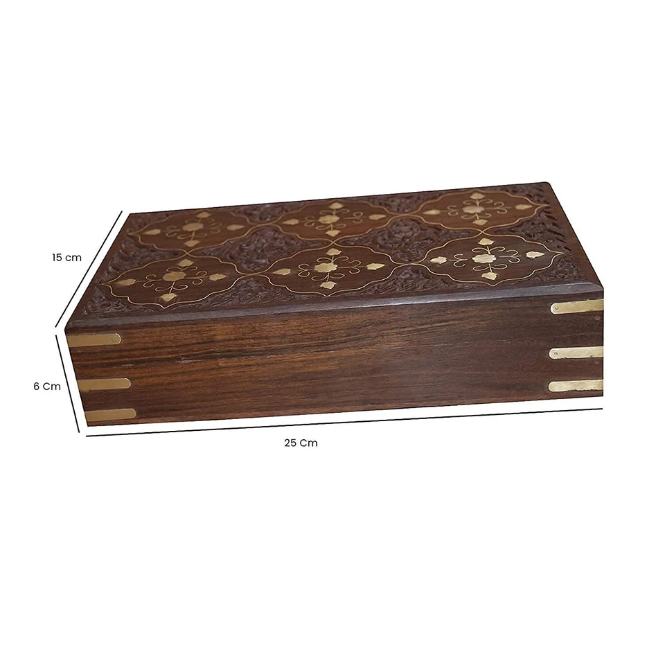 Fait à la Main Bois de Sheesham Rectangulaire Boîte Rangement Sculpté - Photo 4/4