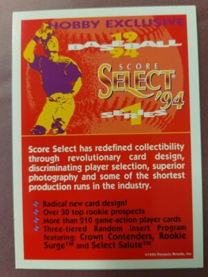 1994 Pinnacle Score Select Series 1 Dealer Information Card