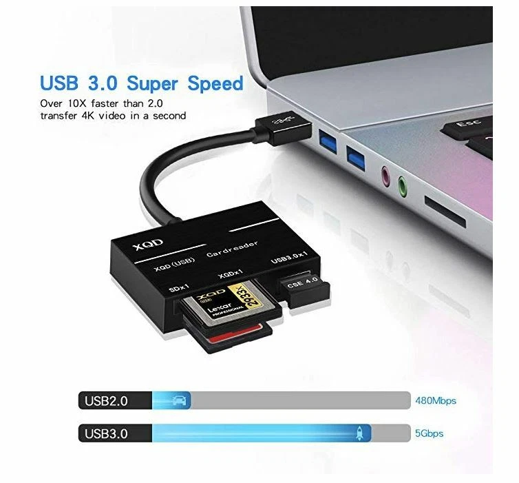 Camera XQD SD Memory Card Reader USB 3.0 Hub Adapter For Sony/Nikon/Canon/Lexar - Image 4 of 4