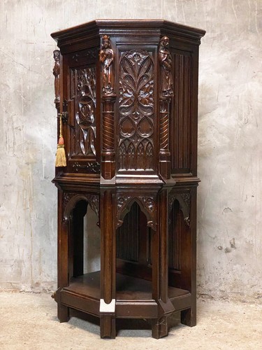 ARRIVES OCT. 2025: Antique French Gothic Revival Oak Cabinet on Stand - Picture 2 of 9