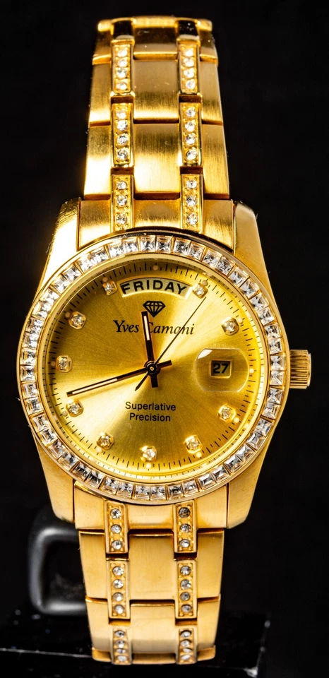Reloj y caja de cuarzo unisex chapado en oro Yves Camani -- funcionando, caja Ø36 mm Foto 3 de 4