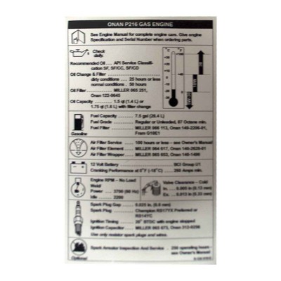 Miller 124619 Label Engine Maintenance Onan P216