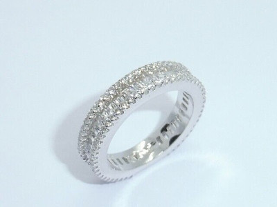 Damen massiv 925 Silber Sterling weißer Saphir Ehering Verlobungsring Größe L