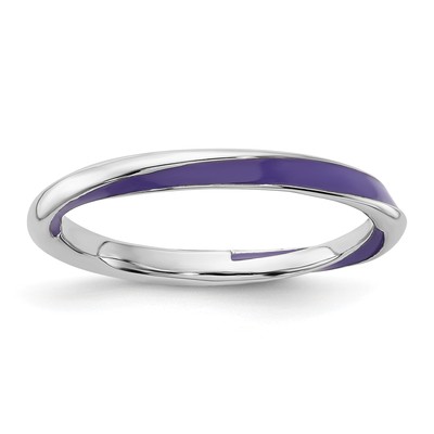 Massiver stapelbarer Sterlingsilber Ausdrücke verdrehter lila emaillierter Ring