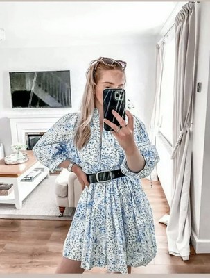 zara poplin dress blue