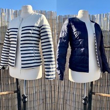 Top Secret Womens Navy White Reversible Feather Down Filled Bomber Jacket Xs 6 8