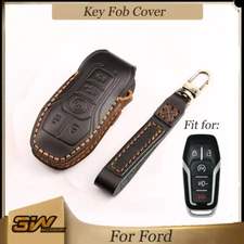 Leather Key Cover Remote Engine Start Fob Smart For 2015-2017 Ford F150 5 Button