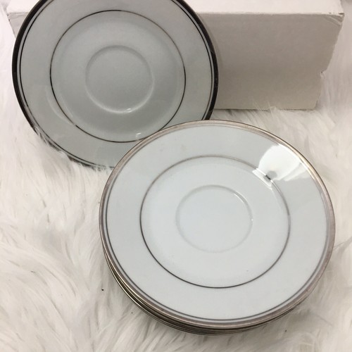 Noritake Saucers Contemporary Fine China Set of 5 Silver Trim