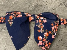 Oversized Navy/Pink Floral Bow tie Vintage style 70s Wedding Prom Gift for Him