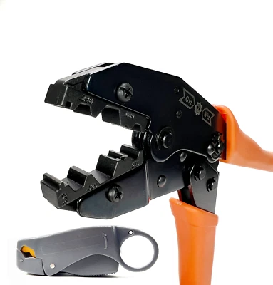 GIZWIZ RF Coax Tool Combo Cable Stripper + Ratchet Crimper RG58 RG11 RG62 RG8 RG213