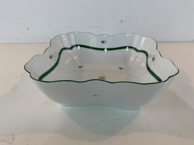 Vtg Herend Hungary Porcelain Hand Painted Vienna Rose Pattern Large Square Bowl