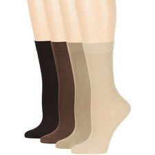 Women's Bamboo 4 Pack Assorted Casual Crew Socks Medium 9-11 Light Beige Brown
