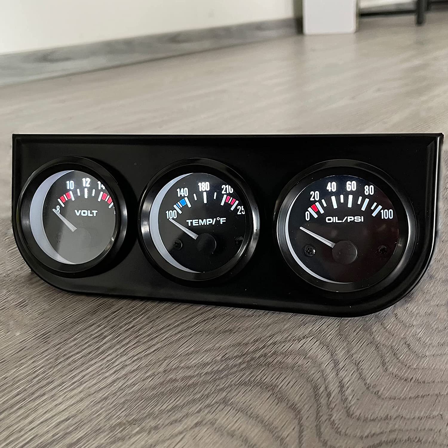 Universal 2" 52mm Black Volt Water Oil Pressure Triple 3 Gauge Set