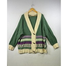Woman Within Green Cream Striped Knit Cardigan Sweater Button Front Oversized 3X
