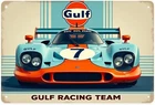 Gulf Racing Car Vintage Gulf Race Car Tin Metal Signs Home Décor 8x12