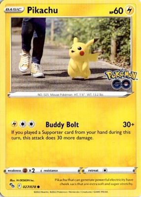 Pikachu (27) Common Pokemon GO 027/078 NM