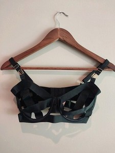 Victoria's Secret Very Sexy Underwire Cage Bra Black Satin 32DDD