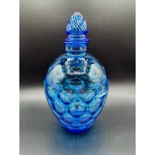 Wheaton Ware Blue Glass Bottle & Lid Inverted Thumbprint Vintage Apothecary