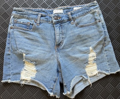 Sofia Vergara Women s Lila Short Cut Off Denim 8 Distressed Blue Raw Hem Shorts