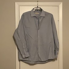 Michael Kors Men's Dress Shirt Size 17 34/35 Blue  White Stripe No Iron