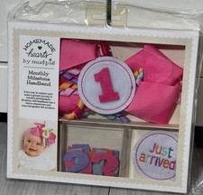 Mud Pie Monthly Milestone headband baby infant Photo Prop pink ribbon New felt