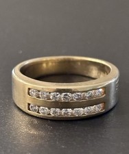 Stamped 14k Gold Men  s Diamond Band Ring Size 9   8.90g   Double Row Channel