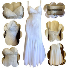 David's Bridal Beaded Flared Hem Wedding Dress w/ Crossover Sweetheart Bodice 