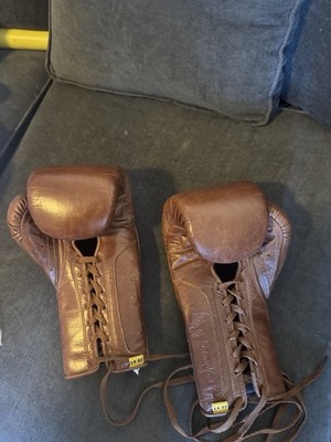 Everlast 1910 Pro Vintage Brown Leather Boxing Gloves 14 oz Lace