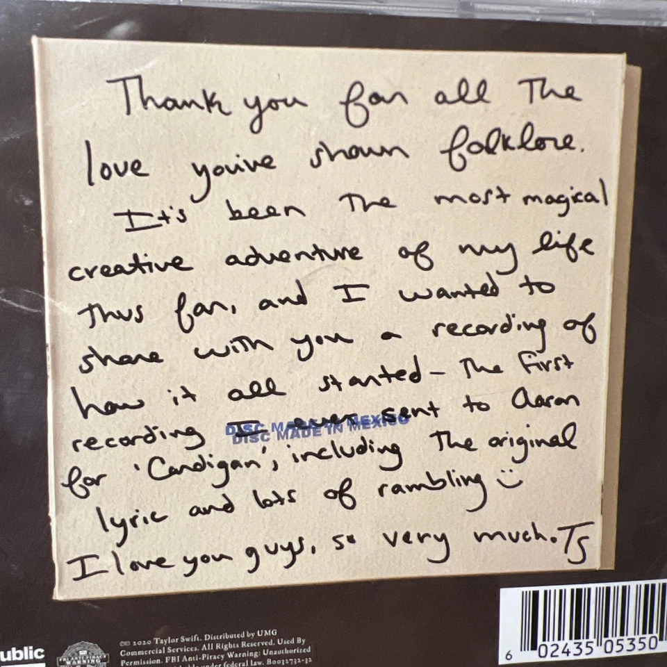 Taylor Swift Cardigan + Songwriting Voice Memo 2020 Republic Records CD -GM12 - Image 4 of 4