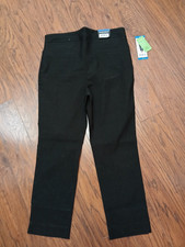 Hilary Radley Women's Mid Rise Slim Leg Built-in Tummy Control Pants Black L New