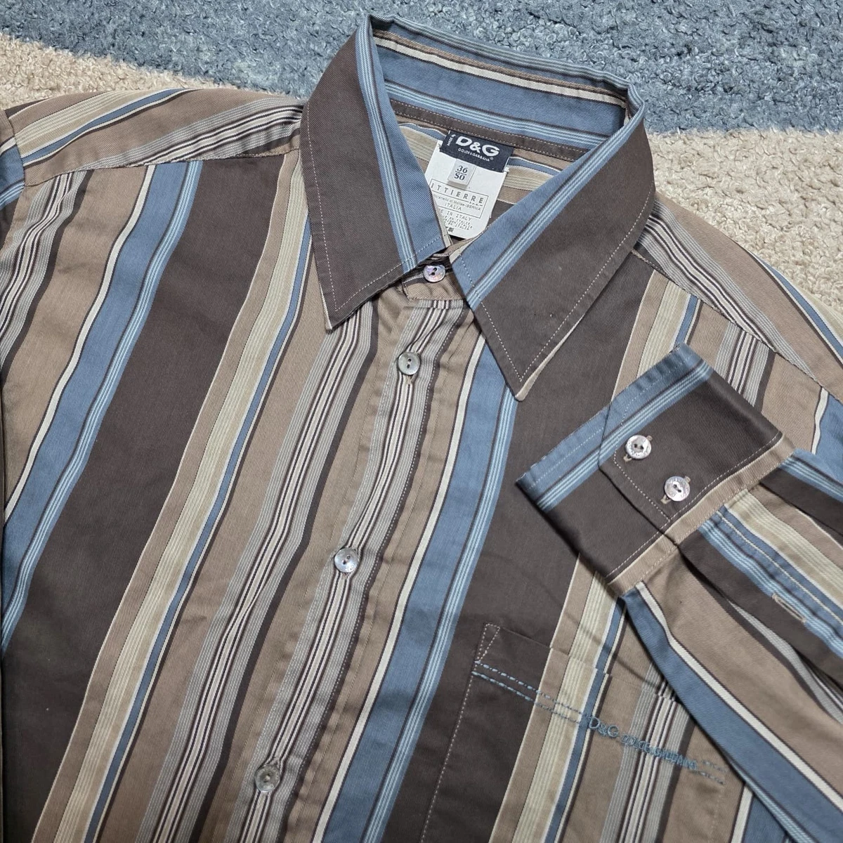 Chemise Homme Dolce&Gabbana D&G - Manches Longues Stretch - Multicolore - Taille 15 (IT 38) - Neuf Avec étiquettes