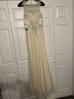 Dave & Johnny 3318 Ivory Beaded Mermaid Gown 3/4 Illusion Dress NWT
