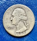 1939 Washington Quarter. 90% Silver. VF+ Condition. Charity Auction. ￼