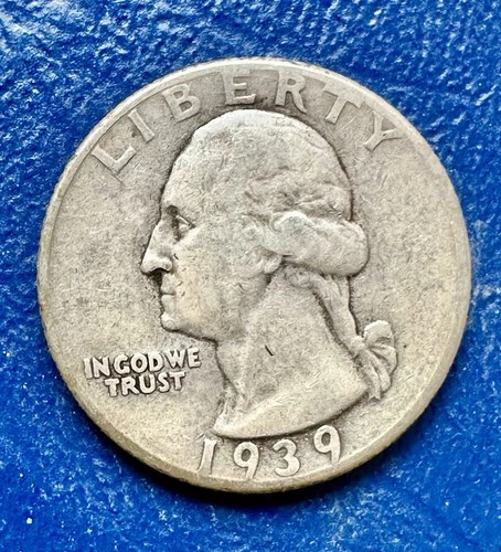 1939 Washington Quarter. 90% Silver. VF+ Condition. Charity Auction. ￼