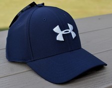 NWT UNDER ARMOUR Blitzing Mens Flex Fitted Hat-L/XL  28 NAVY BLUE/WHITE Logo