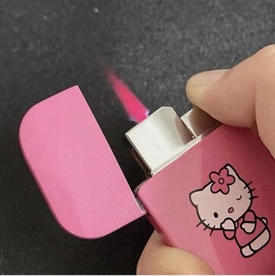 Pink Glitter Hello Kitty Pink Flame Taschenfeuerzeug Nachfüllbar Neu    