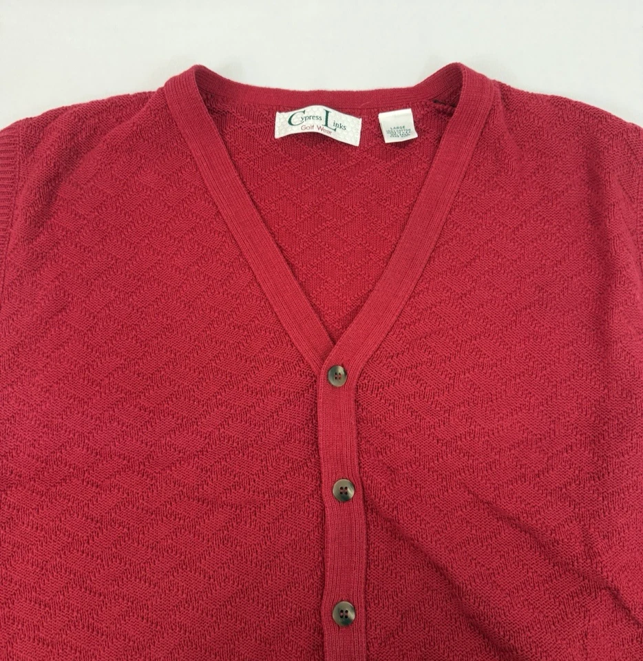 VTG Cypress Links Golf Sweater Vest Textured Solid Red Button Mens Size L - Image 4 of 4