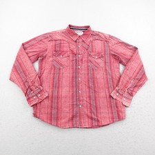 Levis Shirt Men Medium Red Plaid Western Pearl Snap Rodeo Frontier Country Ranch