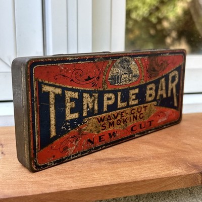 Vintage Antique Temple Bar Wave New Cut Smoking Tobacco Tin Empty Scarce