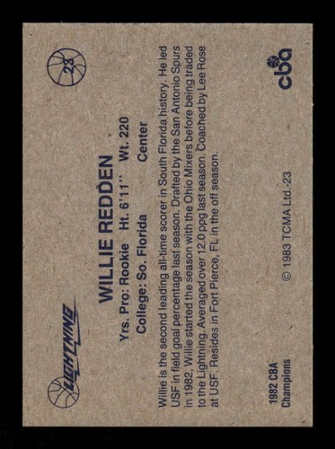 1982-83 TCMA CBA Lancaster Lightning 23 Willie Redden EXMT to NM BXCP53 - Picture 2 of 2