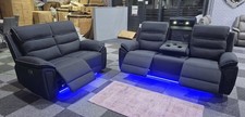 Torino 3 + 2 Electrical Recliner Sofa Set, USB, LED- Platinum Dark Grey Fabric
